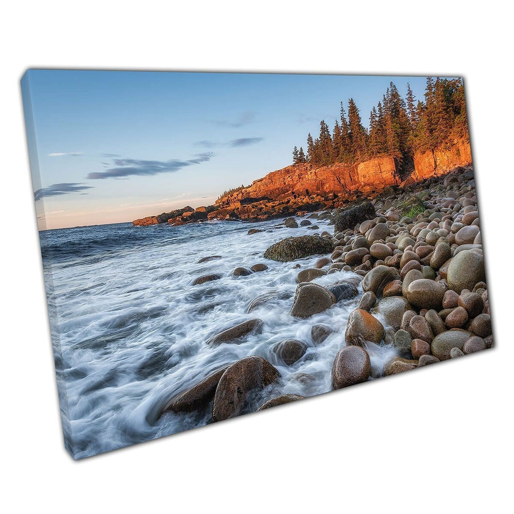 Boulder Beach Sunrise Seasape Long Exposure at Acadia National Park Maine Wall Art Print op canvas gemonteerde canvas print