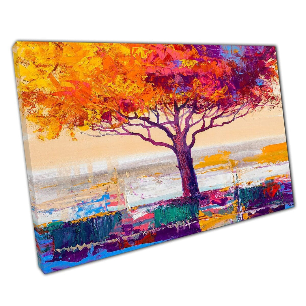Impressionistisch kleurrijke buitenlandschap met grote herfstschilderstijl muurkunst print op canvas gemonteerde canvas print