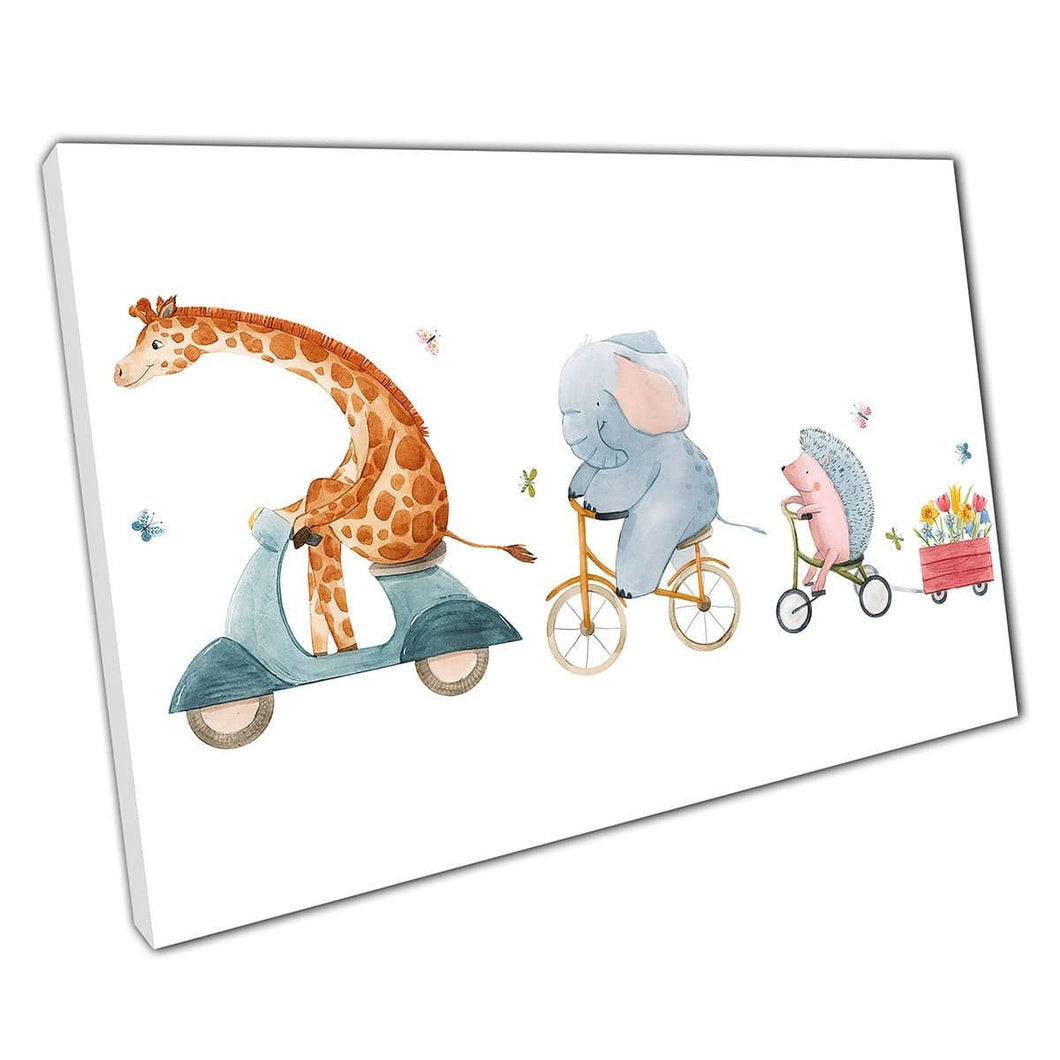 Schattige aquarel dier gelukkige vrienden giraf olifant hedgehog ideaal voor kinderkamer muur kunstprint op canvas gemonteerde canvas print