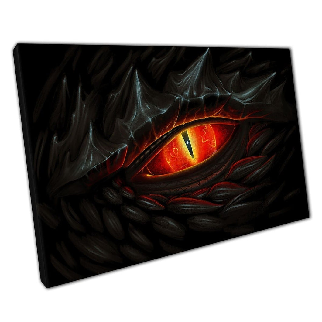 Eye rossi fumery di grande drago nero squamoso drago mitico creatura da parete stampata stampata su tela stampa di tela montata