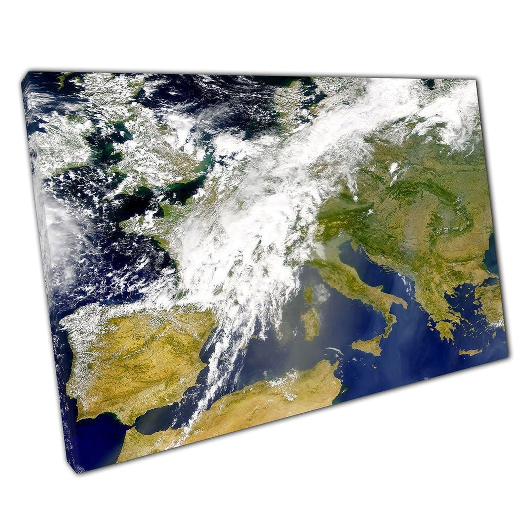 Amazing Satellite View Of Earth Mediterranean Sea And Southern Europe Cloud Covering Wall Art Print On Canvas Mounted Canvas print