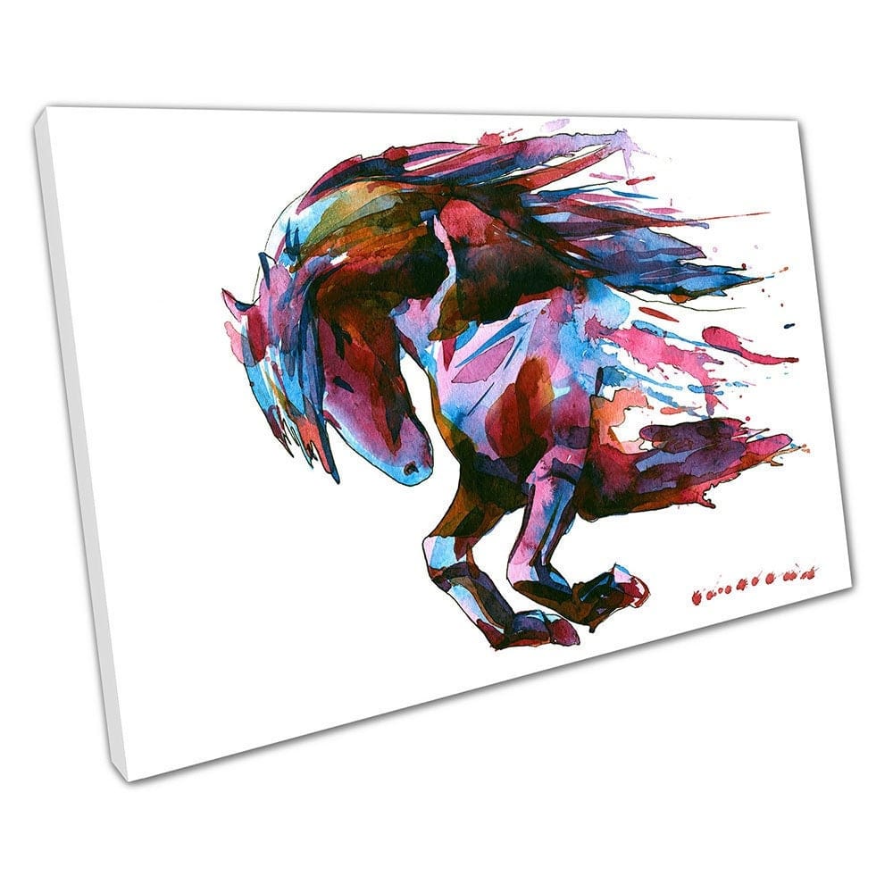 Horse Racing Aquarel illustratie Art Animal Ready to Hing Canvas Wall Art Print Mounted Canvas Print