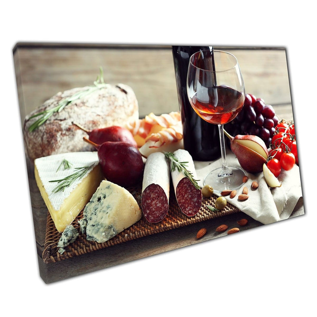 Verse Italiaanse Charcuterie Cheese and Meat Board Wine Fruit Classic Dining Restaurant Wall Art Print op canvas gemonteerde canvas print