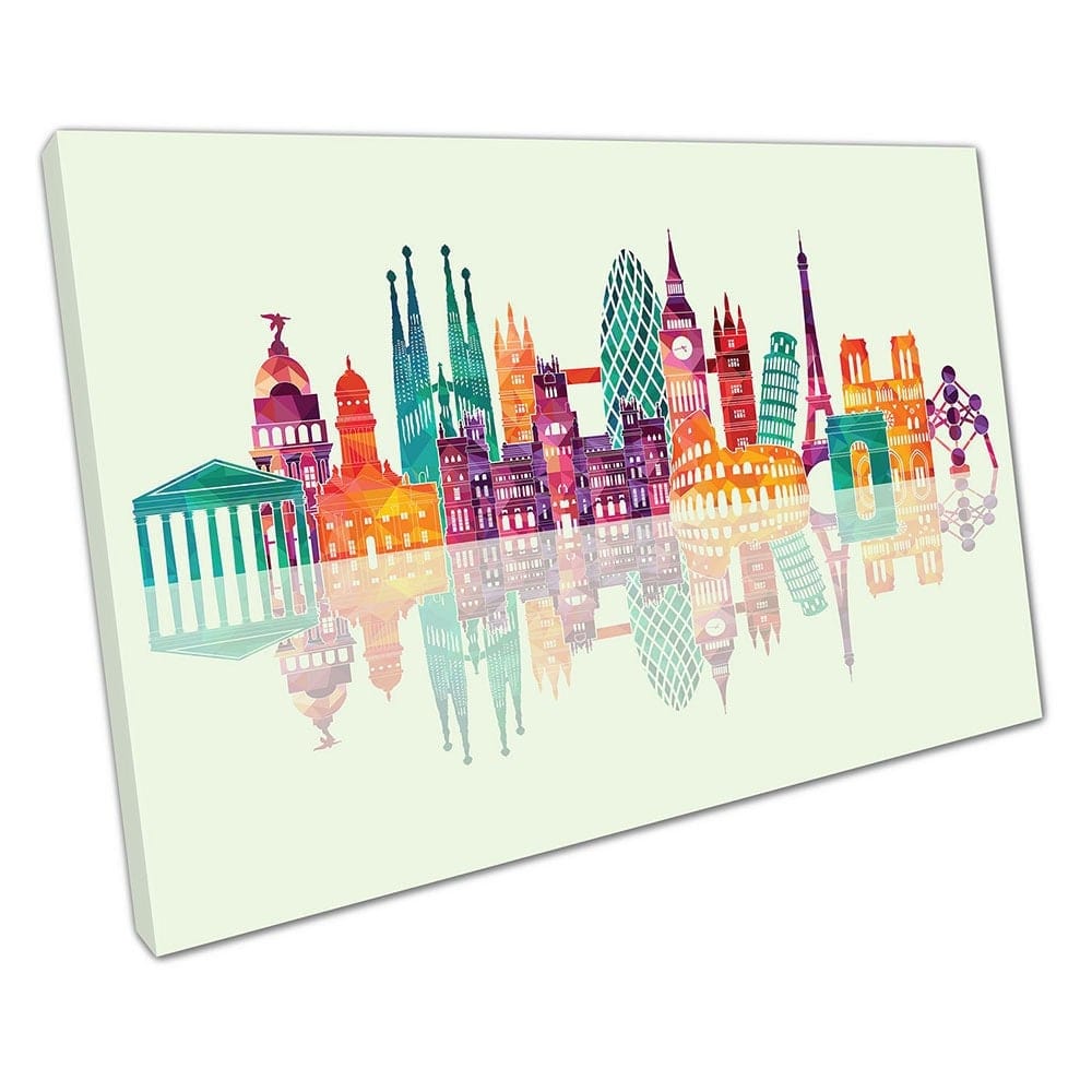 Groene kleurrijke bezienswaardigheden van Europa Building Skyline klaar om canvas muurkunst afdrukken gemonteerd canvas print te hangen
