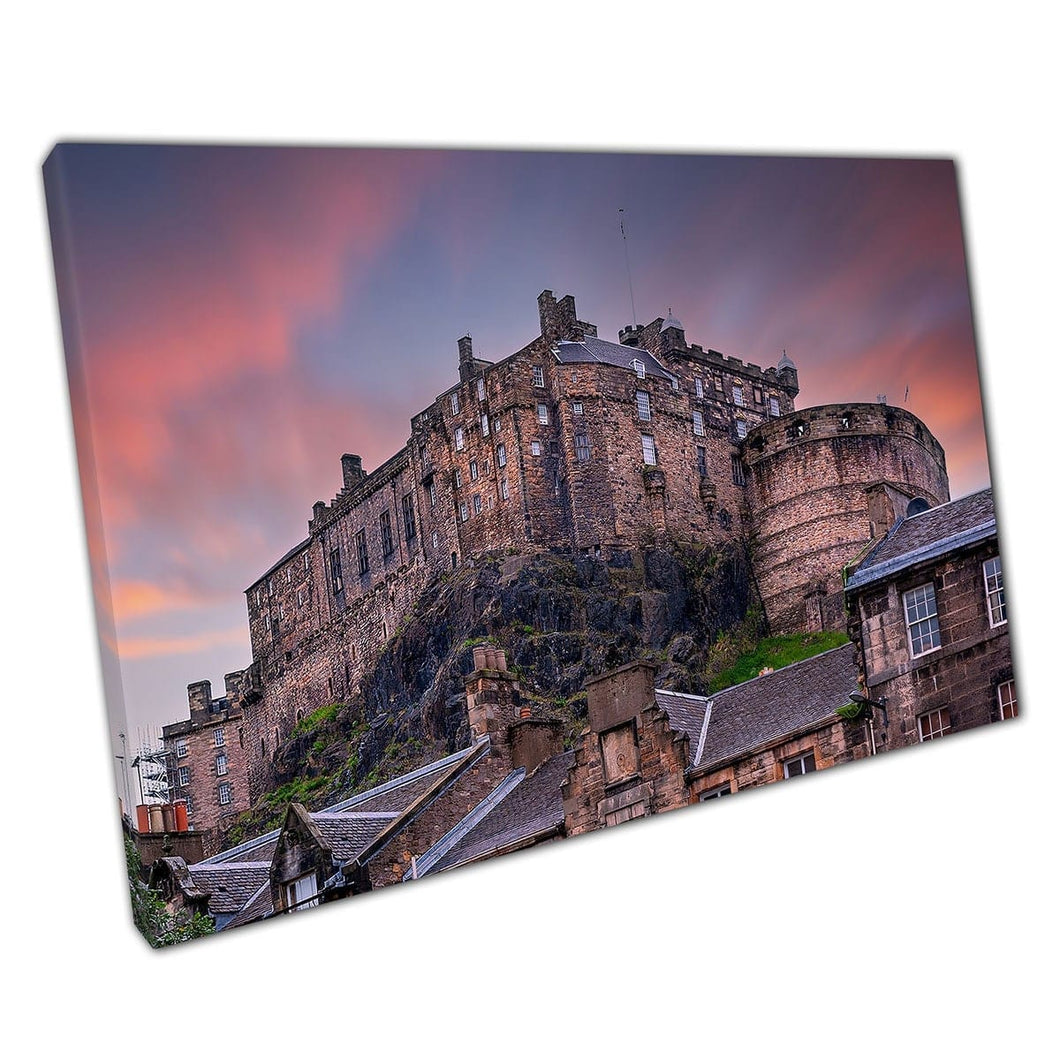 View Of Edinburgh Castle During Sunset From Heriot Place Scotland Wall Art Print On Canvas Mounted Canvas print