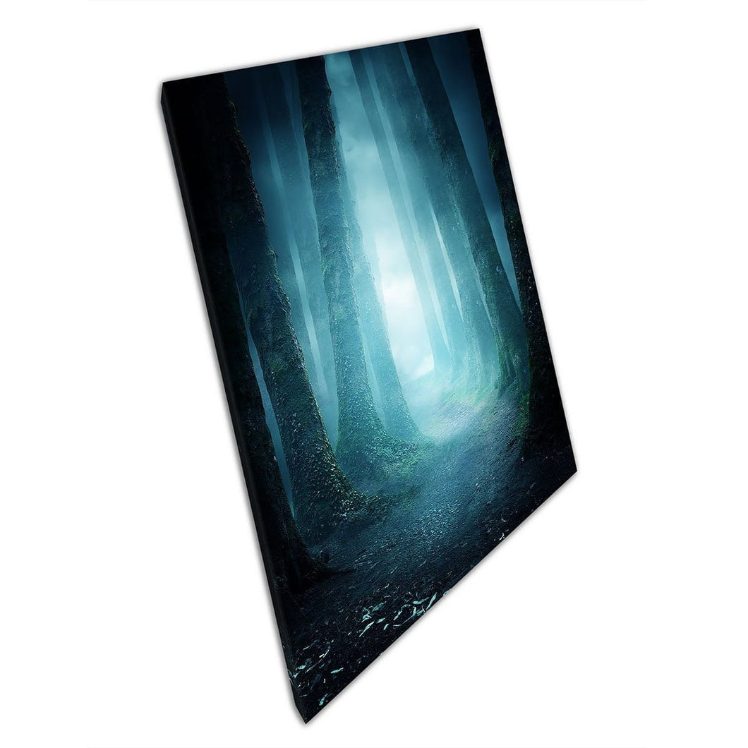 Spooky Moody Woodland Pathway die leidt tot Mystery Fantasy Destination Wall Art Print op canvas gemonteerde canvas print