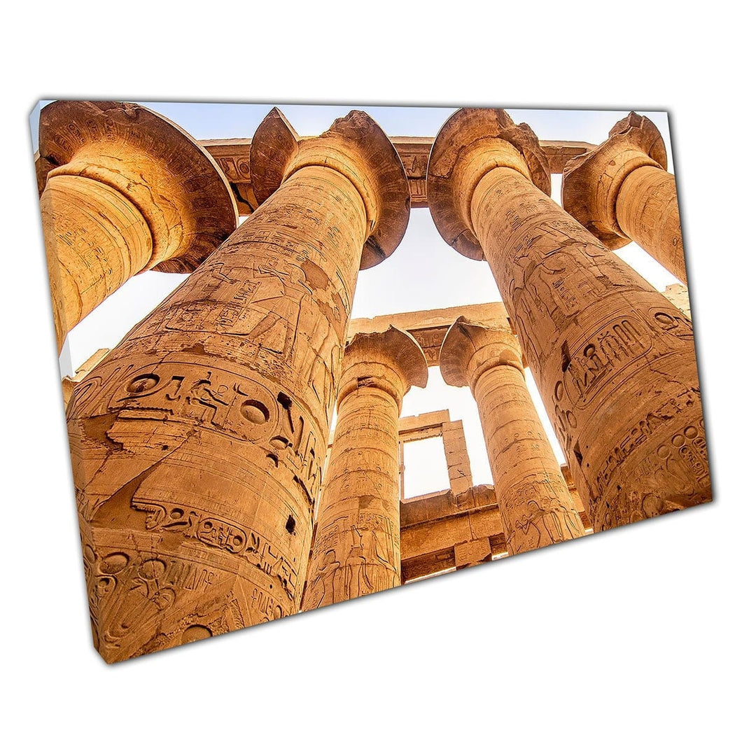 Hieroglyphic Columns Karnak Temple Egypt Egyptian Landmark Wall Art Print On Canvas Mounted Canvas print