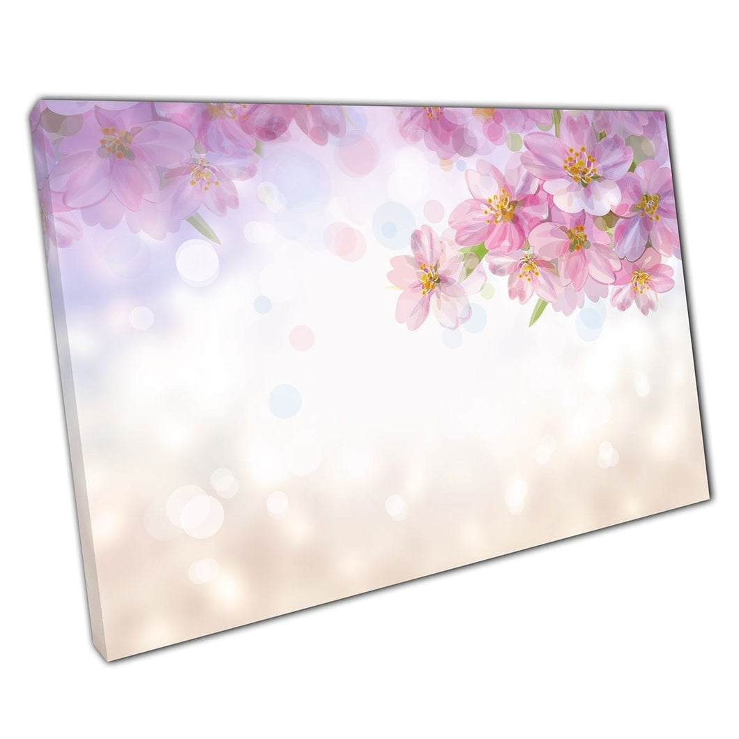 Delicate zacht geïllustreerde bloeiende roze veerbloesem bloemen lente bloemen muur kunst print op canvas gemonteerde canvas print
