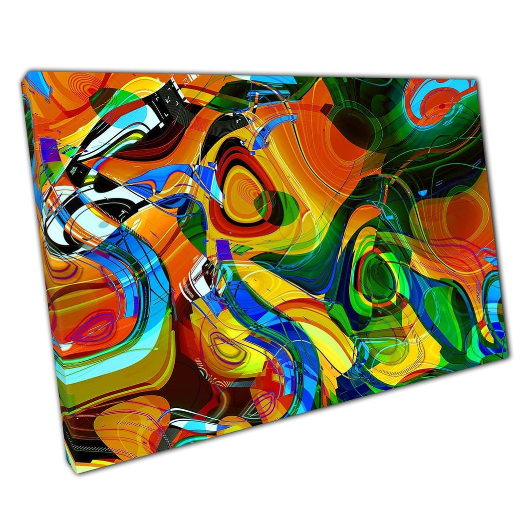 Vibrant Trippy Hippy Mixed Print Abstract Digital Pattern Digital Illustration Print Wall Art su tela Stampa di tela montata