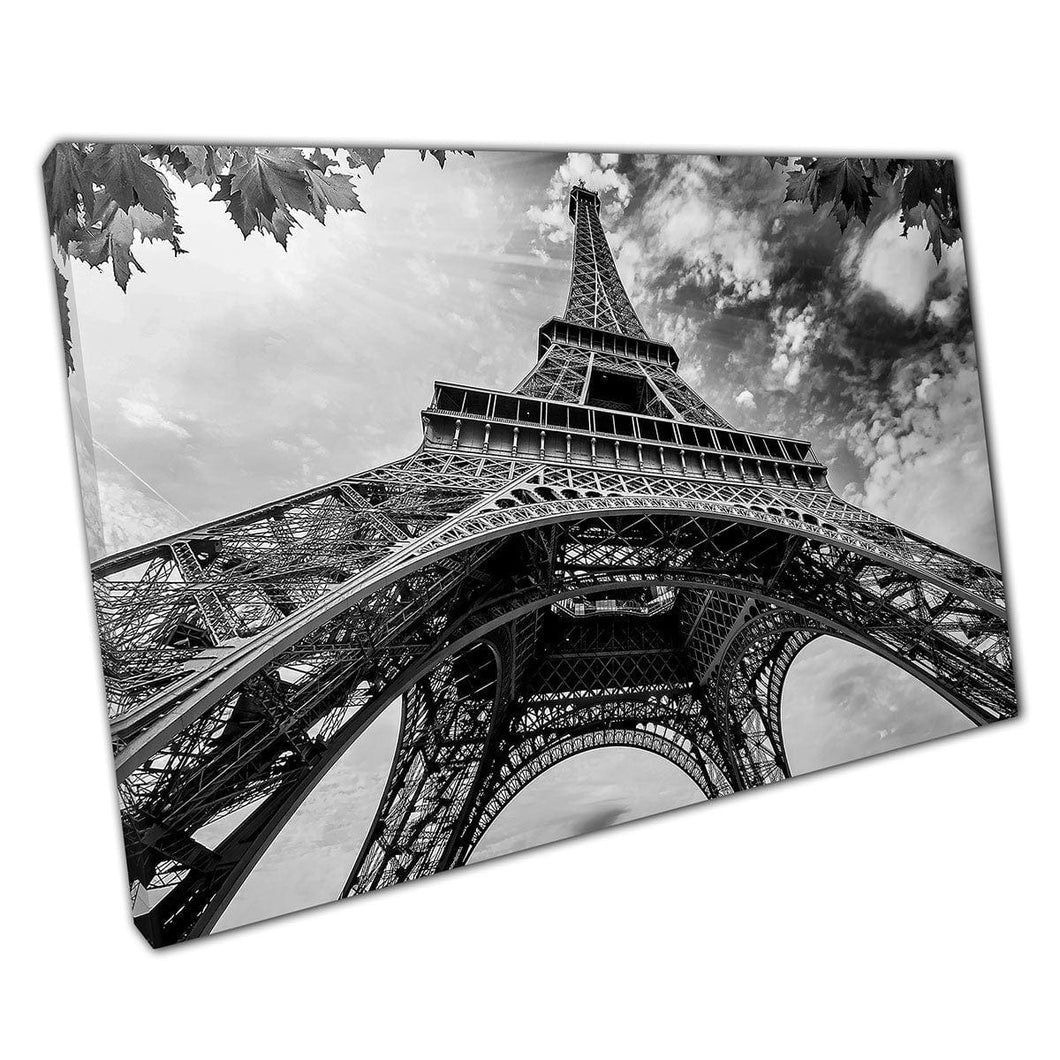 Eiffeltoren Paris Paris Beroemde historische bezienswaardigheid zwart -witte fotografie Wall Art Print op canvas gemonteerde canvas print
