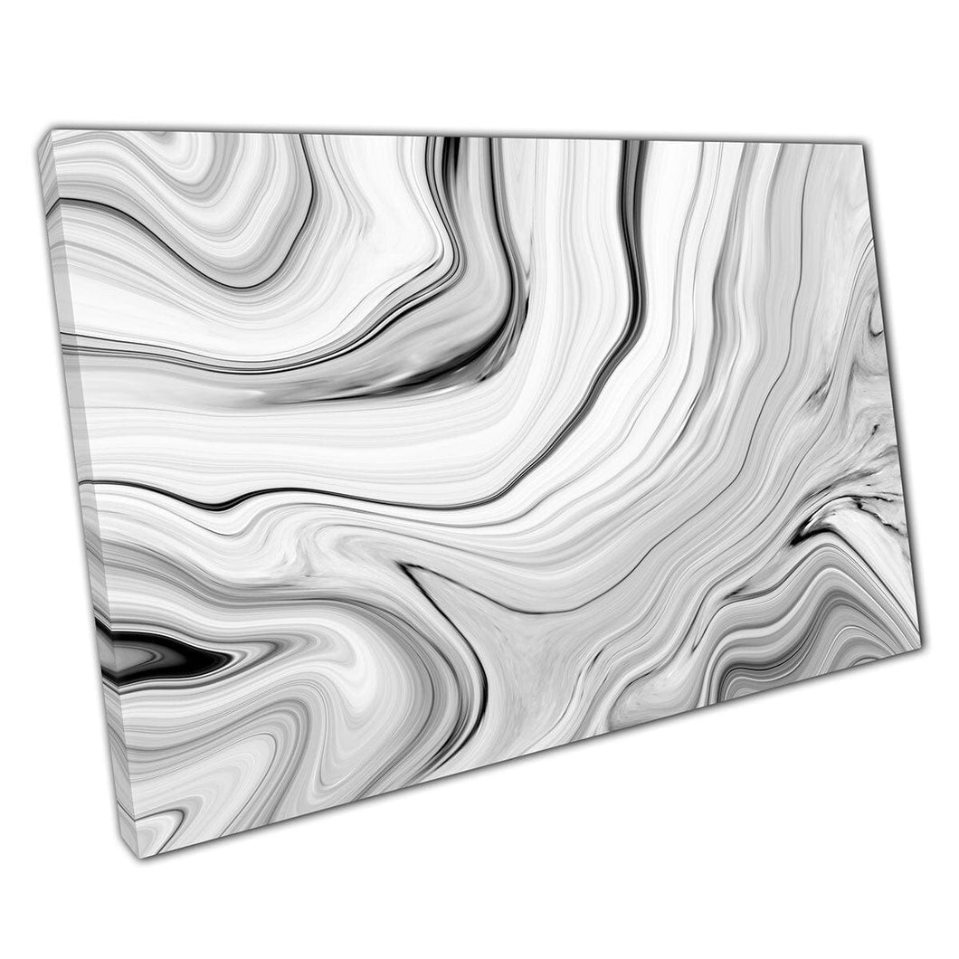Contrasterende zwart -wit vrij stromende wervelende marmeringstechniek Abstract Wall Art Print op canvas gemonteerde canvas print