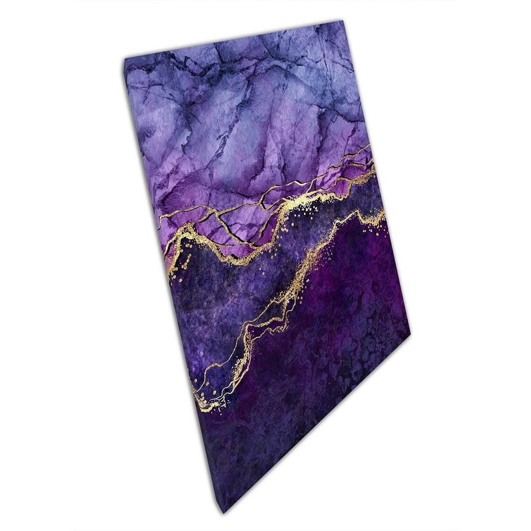 Diepe rijke tinten violet paars met aderen van gouden digitale marmering illustratie muurkunst print op canvas gemonteerde canvas print