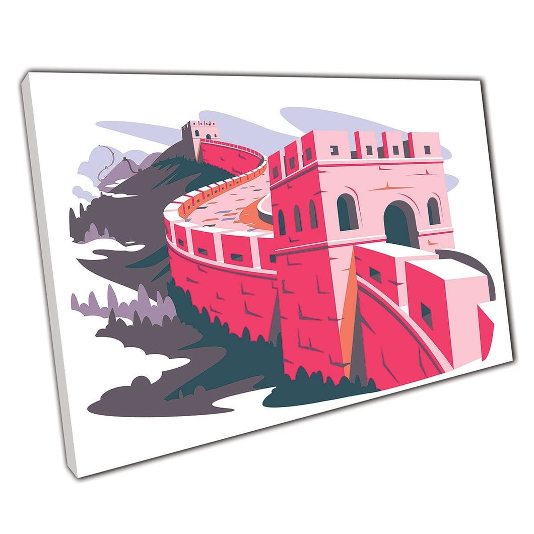 Modern Vibrant Illustration Of Famous Chinese Landmark Great Wall Of China Wall Art Print On Canvas Mounted Canvas print