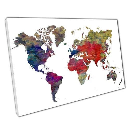 Print on Canvas watercolour WORLD MAP Autumn Ready to Hang Wall Art Print Mounted Canvas print