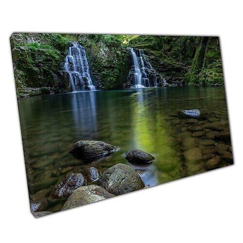 Afdrukken op canvas Natural Stream Waterfall Forest Klaar om muurwand te hangen Afdrukken Monteerde canvas print