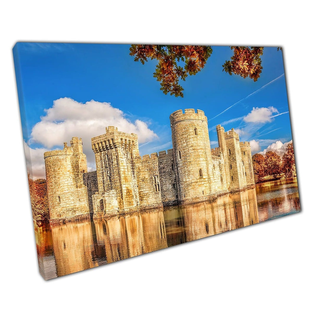 Histórico histórico Castillo de Bodiam de Otoumnal en East Sussex Inglaterra Impresión de arte de pared en lienzo de lona