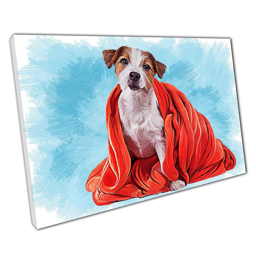 Jack Russel Terrier Dog In Red Towel Drawing Painting Wall Art Print On Canvas Mounted Canvas print