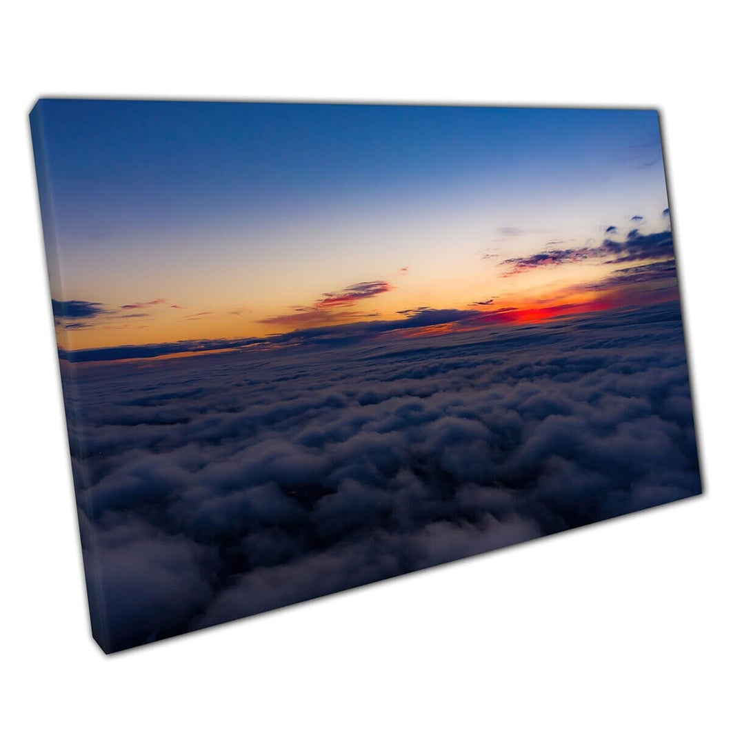 Mooie warme zonsondergang boven de donkere pluizige wolken over de muurkunstafdruk van de Blue Ridge Mountains op canvas gemonteerde canvas print