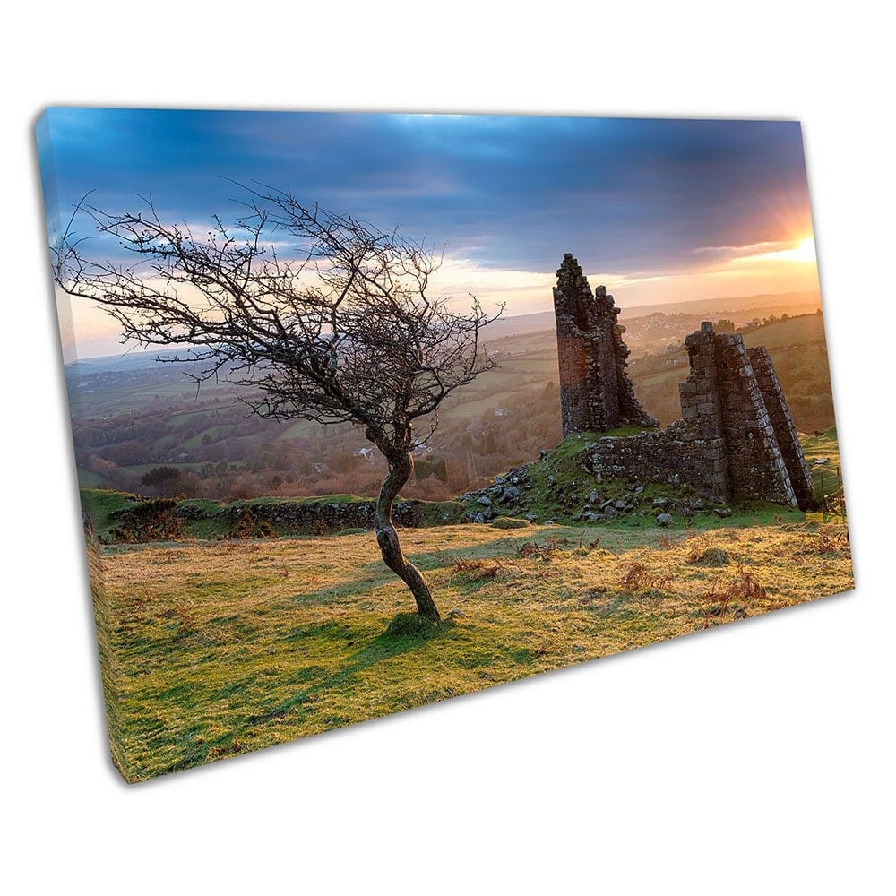 Oude koperen mijn caradon heuvel bodmin moor cornwall klaar om muur kunst te hangen print gemonteerde canvas print