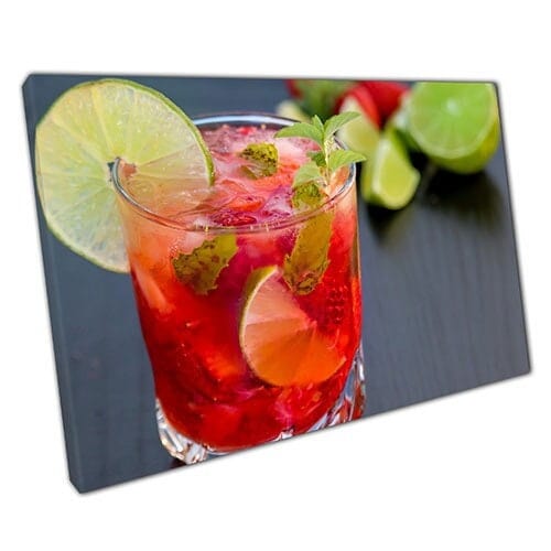 Imprimir en lienzo de fresa frambuesa cóctel mojito listo para colgar arte de pared impresión de lona montada