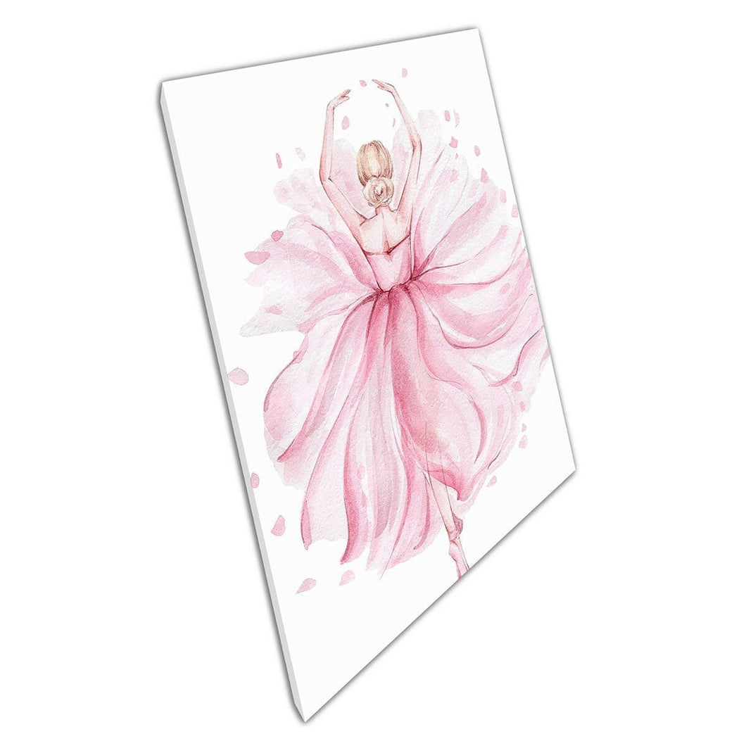 Elegante roze ballerina Dancing Watercolor Painting Wall Art Print op canvas gemonteerde canvas print