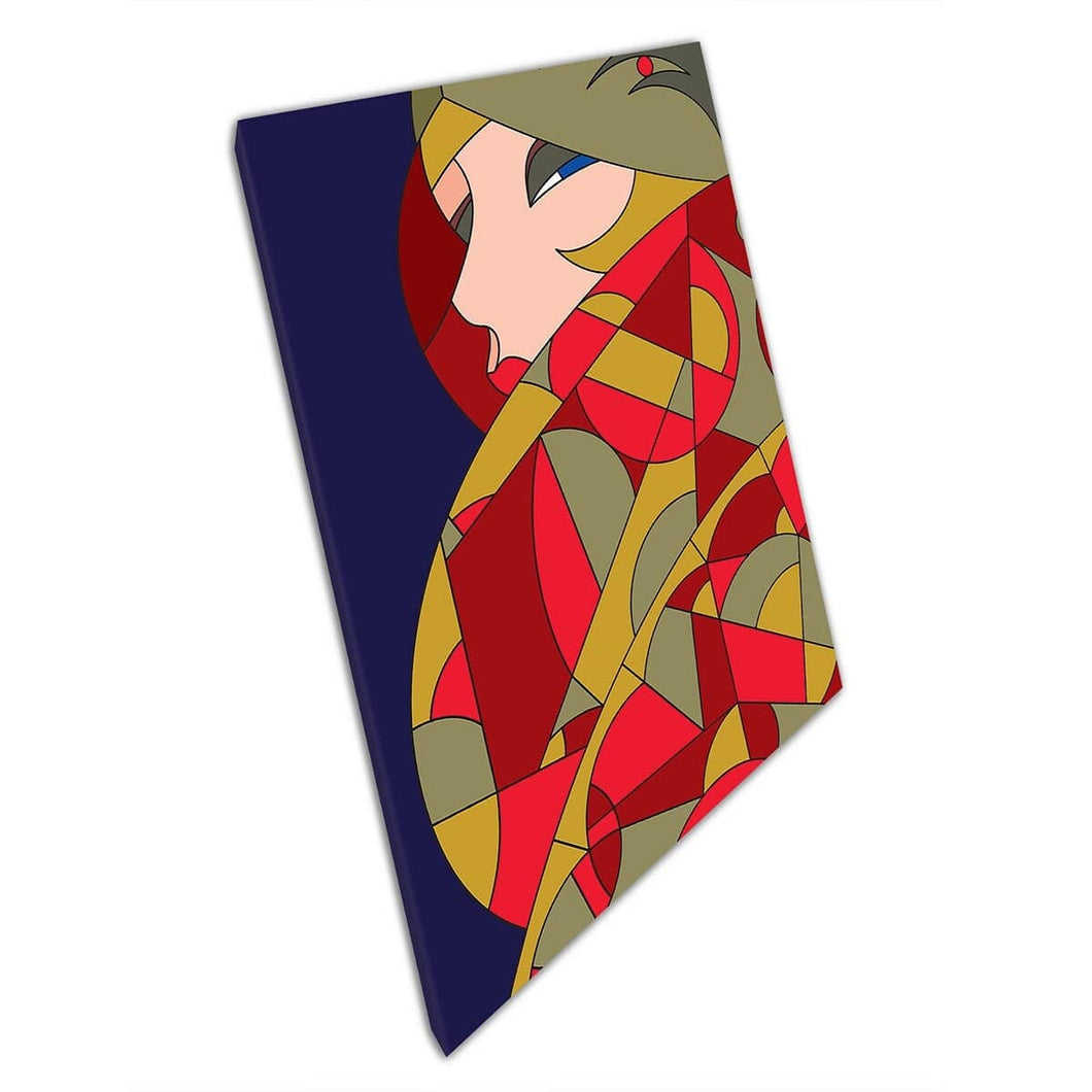 Art Deco 1920's Flapper Style Woman Stained Glass Themed Geometric Retro Art Pattern Wall Art Print On Canvas Mounted Canvas print