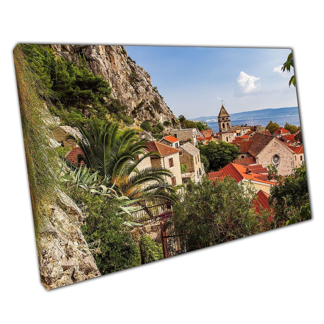 Beautiful Warm Red Roof Cityscape Over The Old Popular Town Of Omis In Croatia Wall Art Print On Canvas Mounted Canvas print
