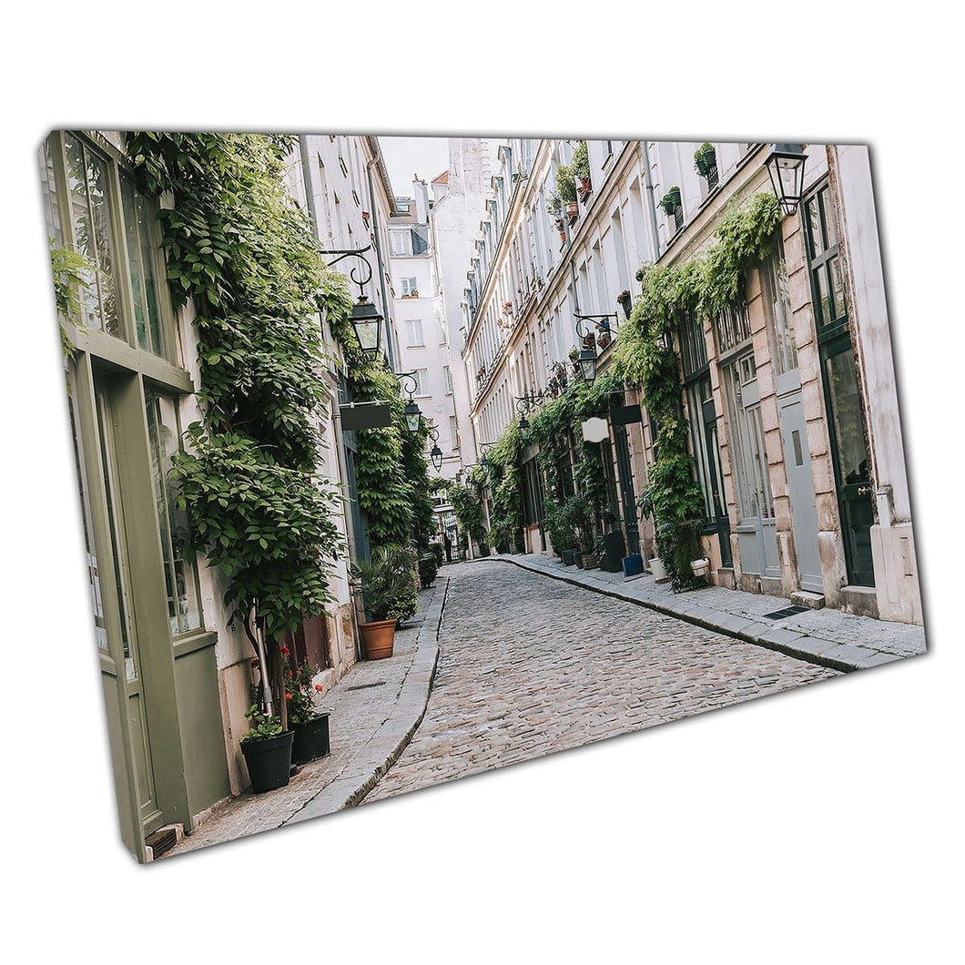Gezellig Paris CityScape Mooie architectuur Stille Parisian Street City Photography Wall Art Print op canvas gemonteerde canvas print