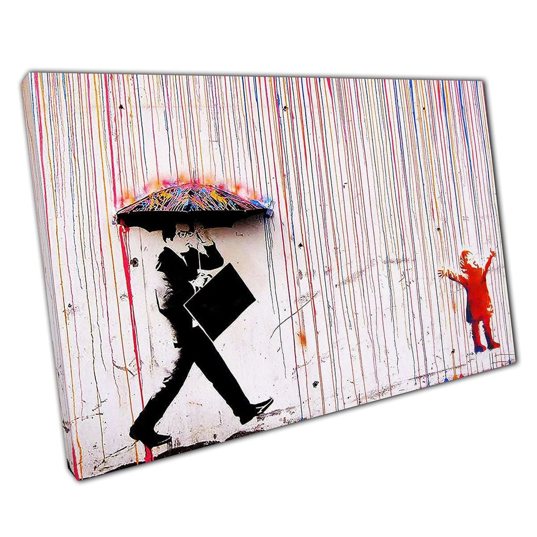 Banksy Coloured Rain Girl Banksy Canvas Street Art Graffiti print on canvas Mounted Canvas print