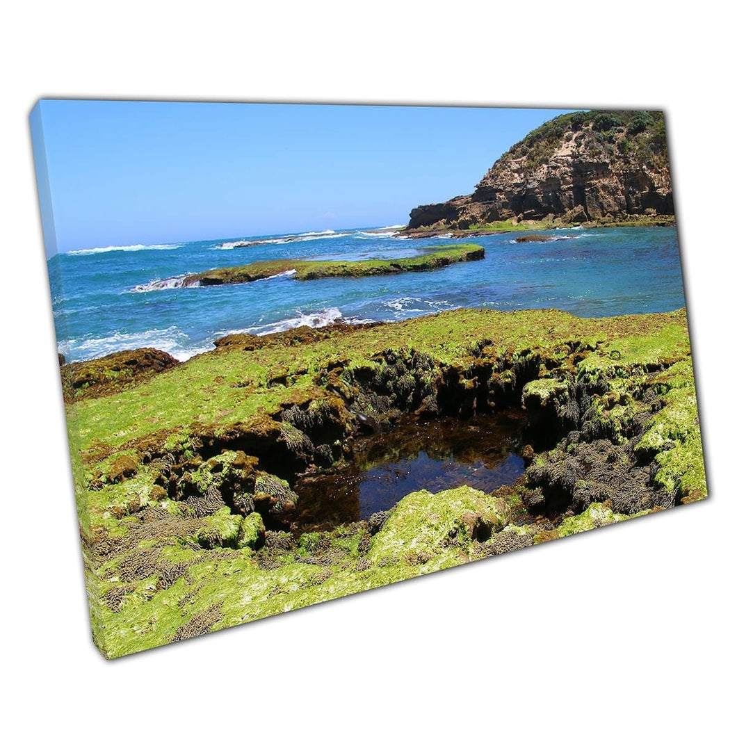 Beautiful Vibrant Seascape Of The Australian Coastline Mornington Peninsula Victoria Wall Art Print On Canvas Mounted Canvas print