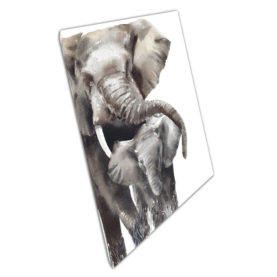 Olifant moeder en baby safari dieren aquarel schilderij illustratie muur kunst print op canvas gemonteerde canvas print
