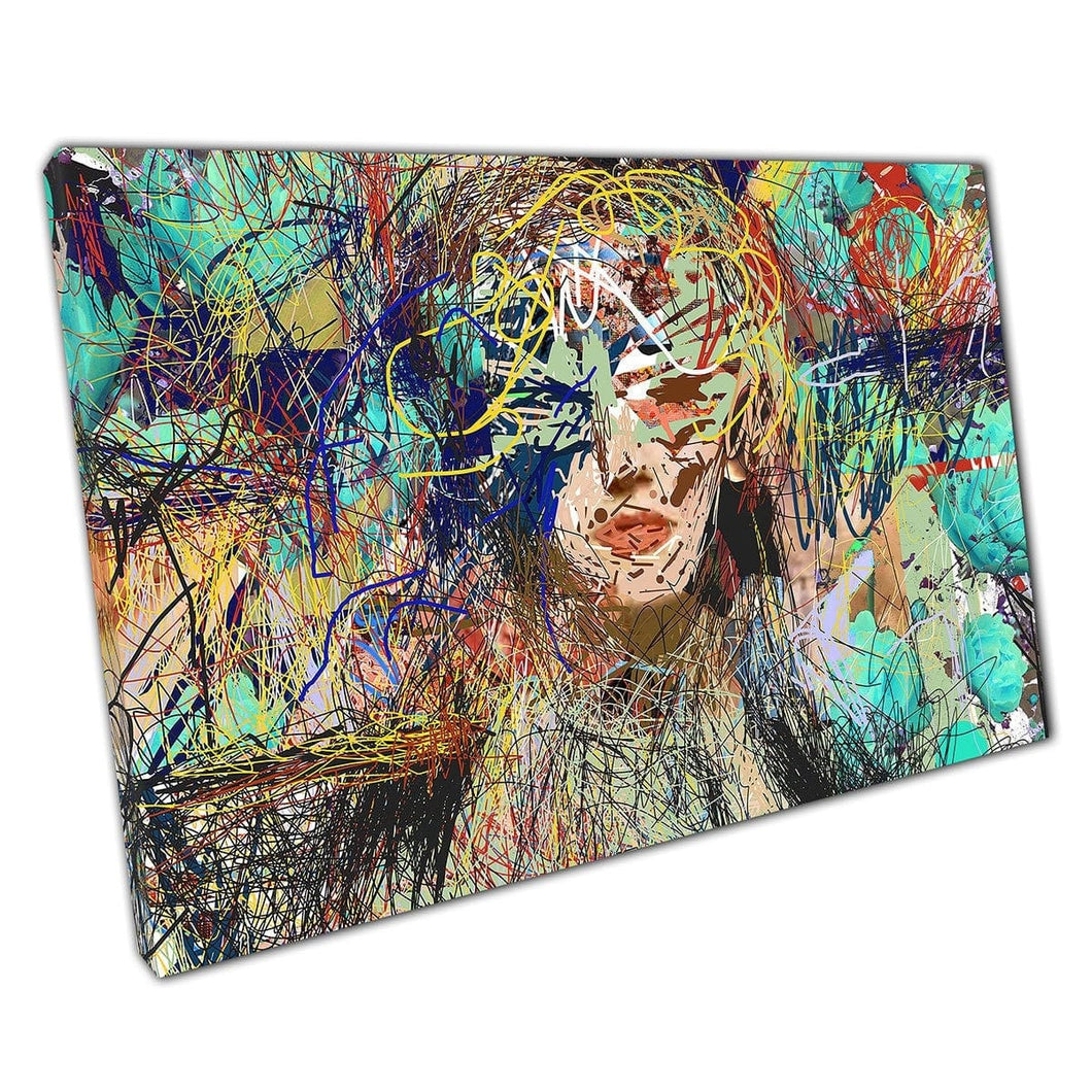 Donna astratto Colorful Scribble Concept Digital Illustration Artwork Print Wall Art su tela Stampa di tela montata