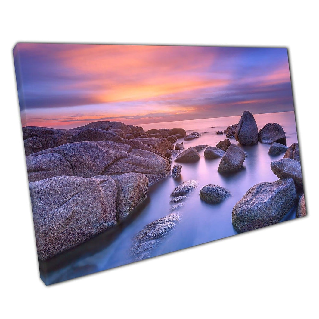 Larn Hin Kaw Hadmarrumphung Rayong Thailand Beautiful Long Exposure Seascape Sunset Wall Art Print On Canvas Mounted Canvas print