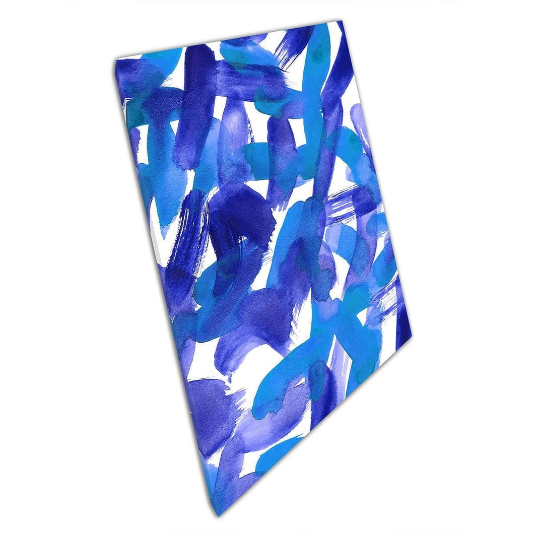 Toni di indigo blu astratto astratto casuale acquerello stile spazzola stampato d'arte a parete contemporanea su tela stampata