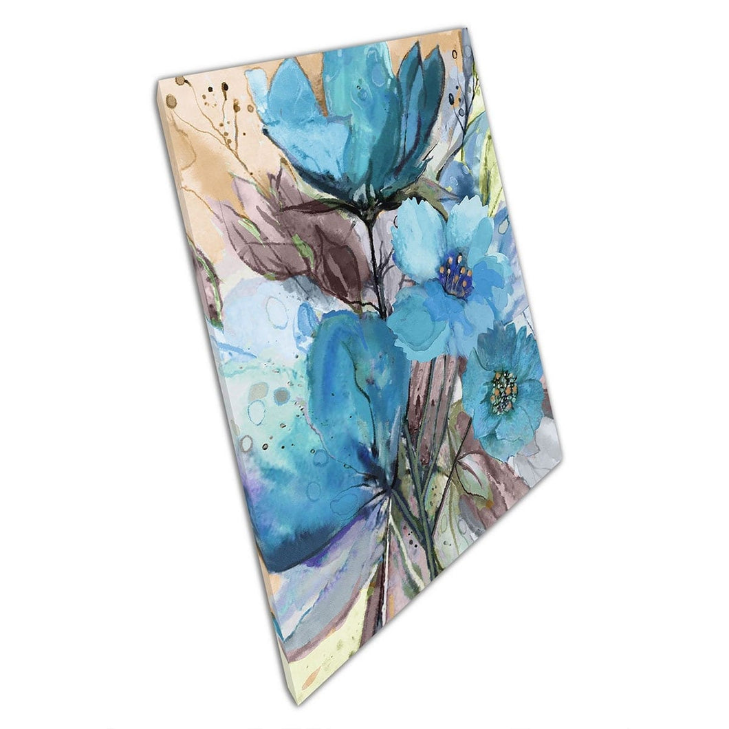 Blauw delicate abstracte aquarel bloemen natuur natuurlijke boeket schilderstijl muurkunst print op canvas gemonteerde canvas print