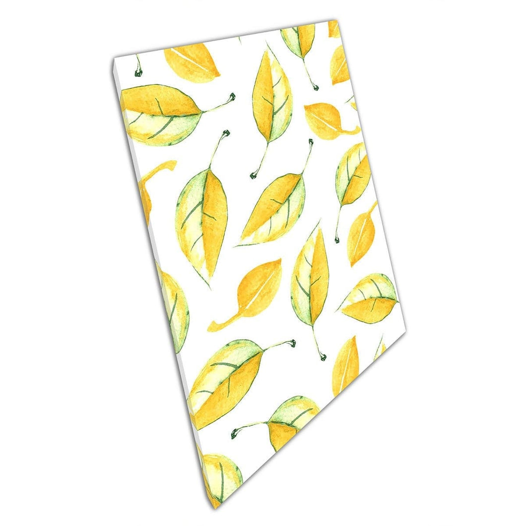 Autumn Falling Yellow Green Toned Watercolour Leaves Seasonal Pattern Nature Wall Art Print On Canvas Mounted Canvas print