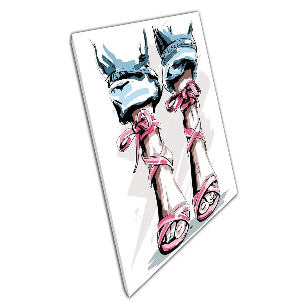 Ilustración de moda elegante de la mujer en las sandalias de verano de color rosa estampado de arte de pared en lienzo lienzo estampado