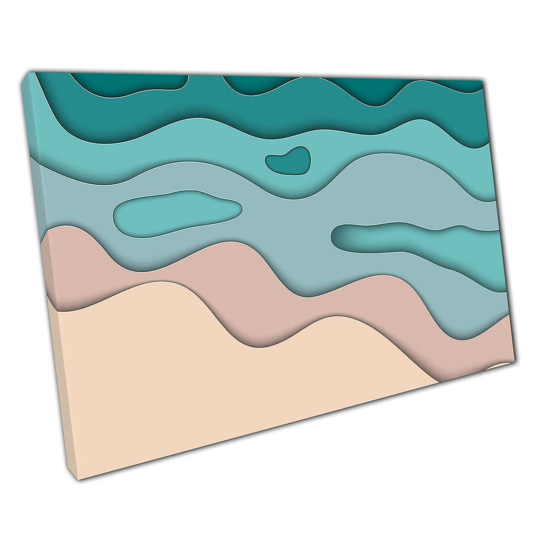 Abstract Beach Seascape Inspired Digital Paper Cut Layering Contemporary Modern Wall Art Print On Canvas Mounted Canvas print