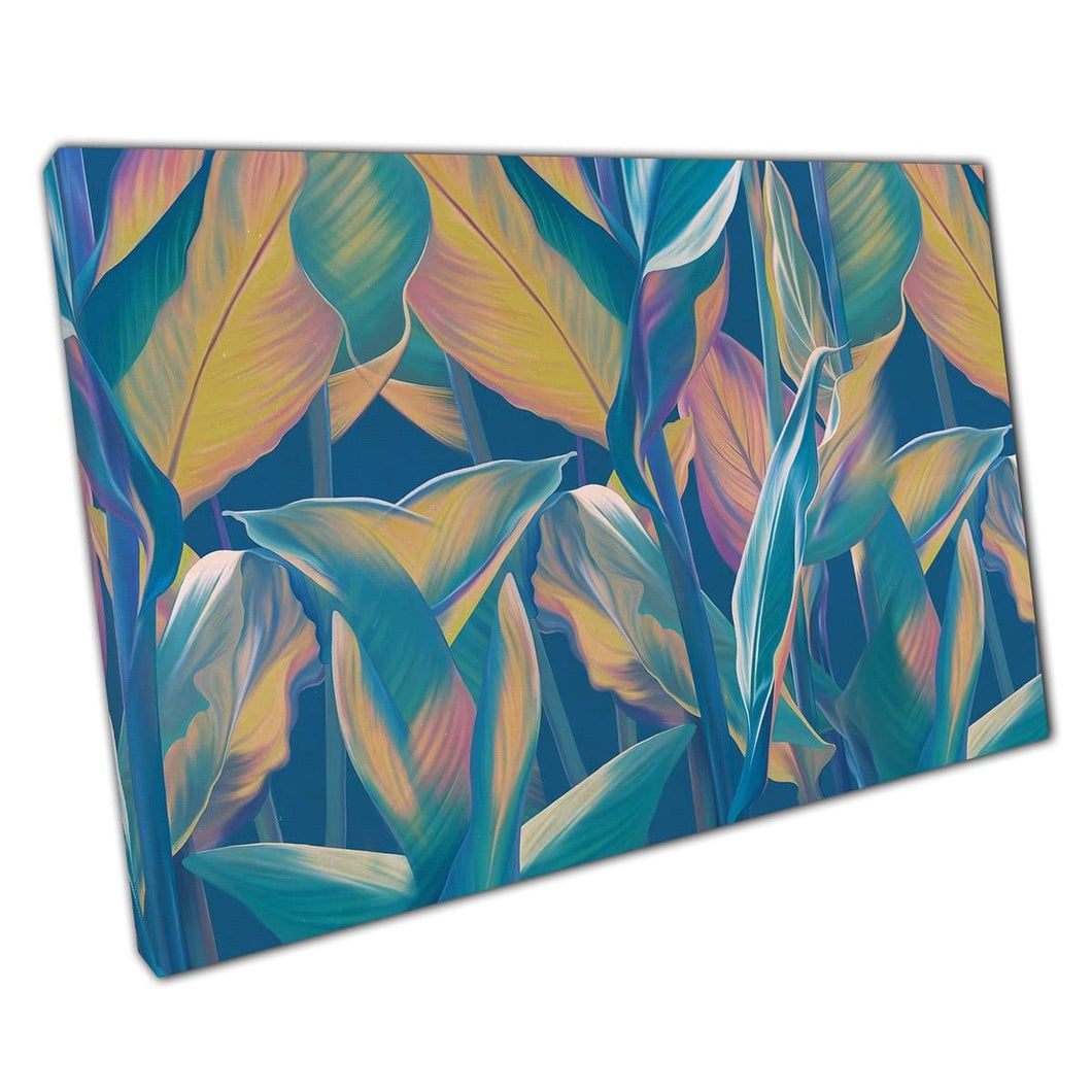 Exotische tropische bladeren met kleurrijke natuurlijke tonen grote dikke gebladerte kunstwerken muurkunst print op canvas gemonteerde canvas print