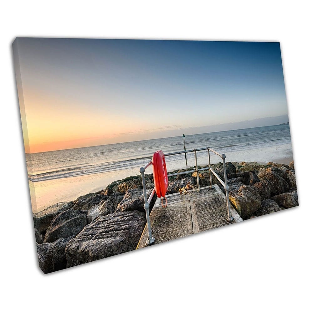 A small jetty on the beach Sandbanks Poole Dorset Ready to Hang Canvas Wall Art Print Mounted Canvas print