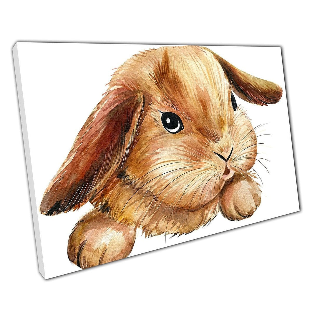 Schattige fuzzy goudbruin konijn konijn konijn aquarel schilderij illustratie muurkunst print op canvas gemonteerde canvas print