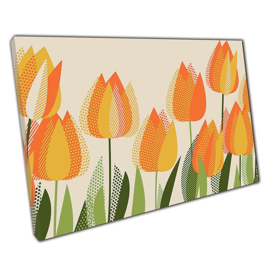 Vintage bloemenkunststijl Spring geel oranje tulpen muurkunstafdruk op canvas gemonteerde canvas print