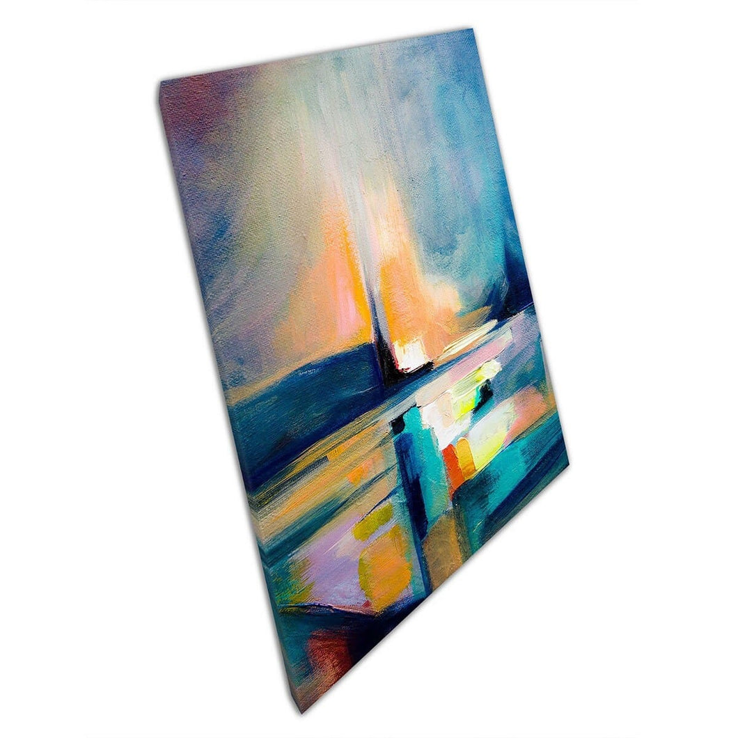 Abstract Colourful Oil Painting Texture Style Tones Of Yellow And Blue Contemporary Wall Art Print On Canvas Mounted Canvas print