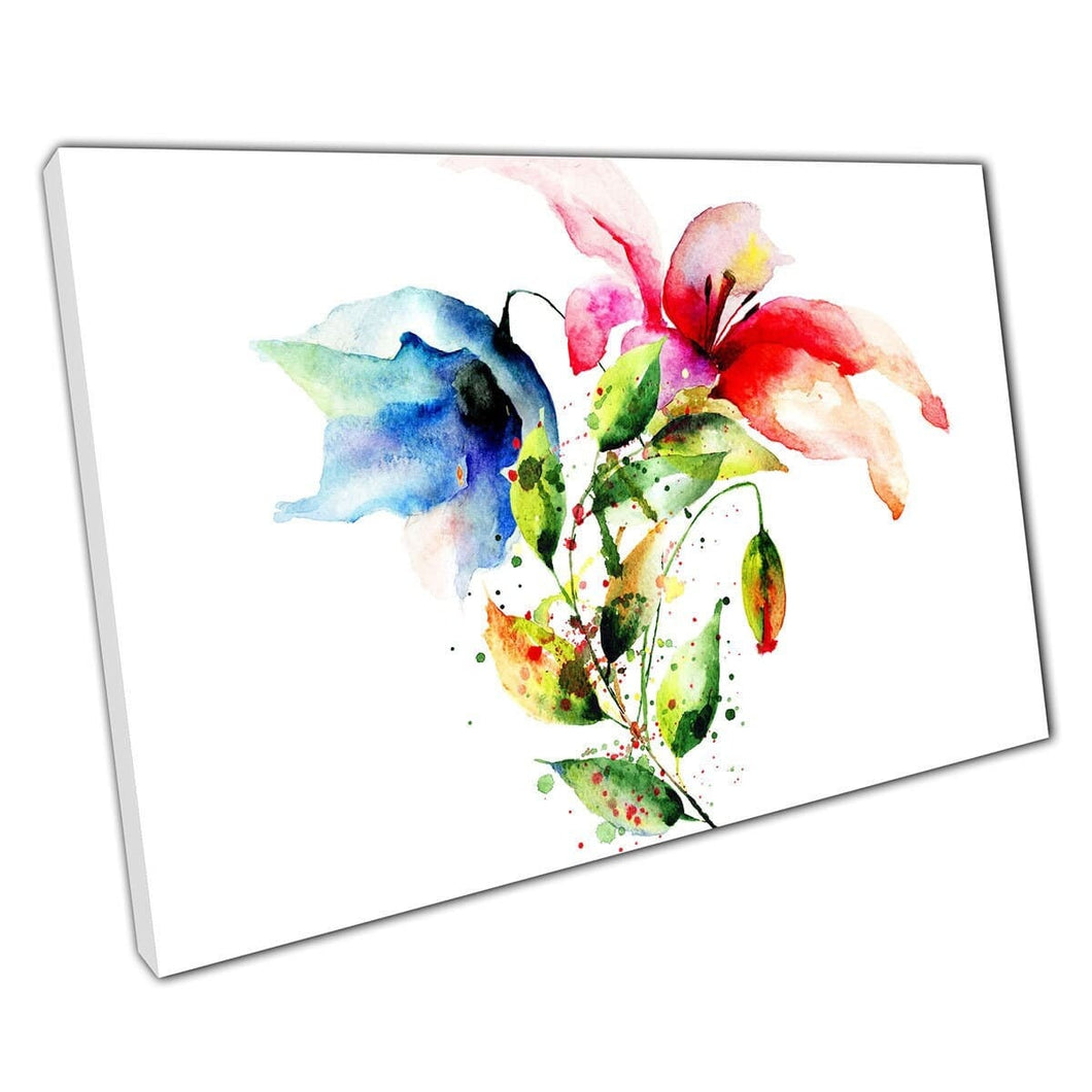 Mooie levendige zomer kleurrijke aquarel splatter -stijl abstracte bloemen bloemen kunst aan de muur op canvas gemonteerde canvas print