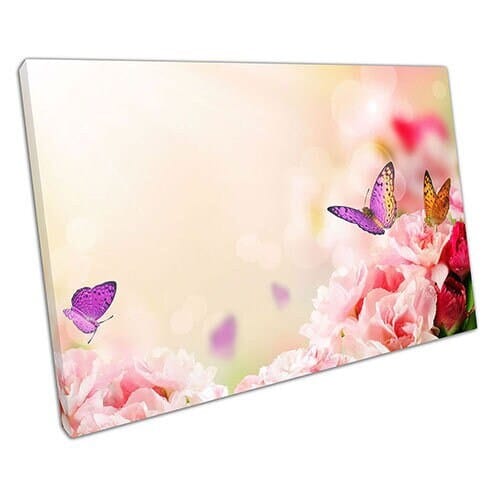 Afdrukken op canvas bloemen met vlinders canvas muur kunstprint gemonteerd canvas print