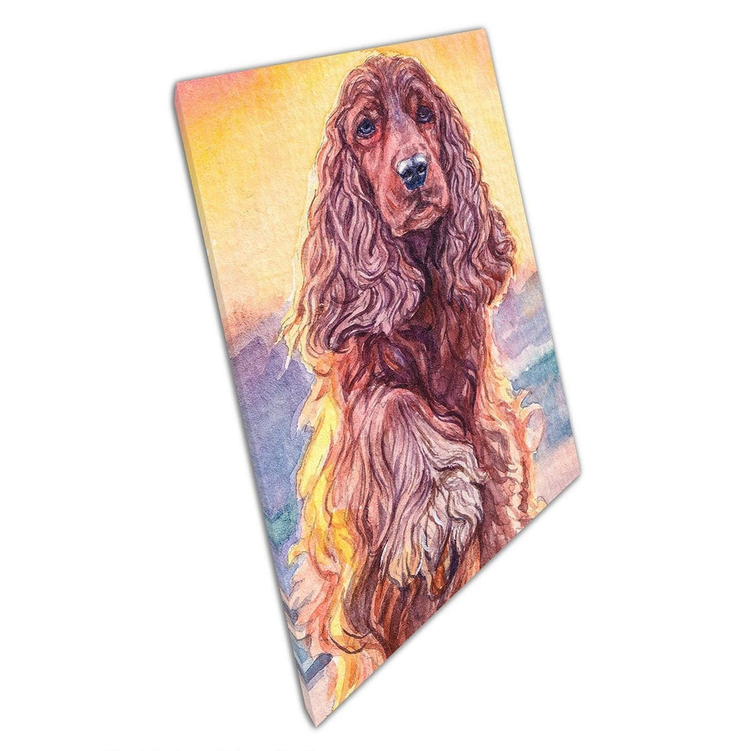 Fluffy Brown Spaniel Dog Breed Giving Paw Aquaror Illustration Wall Art Print op canvas gemonteerde canvas print