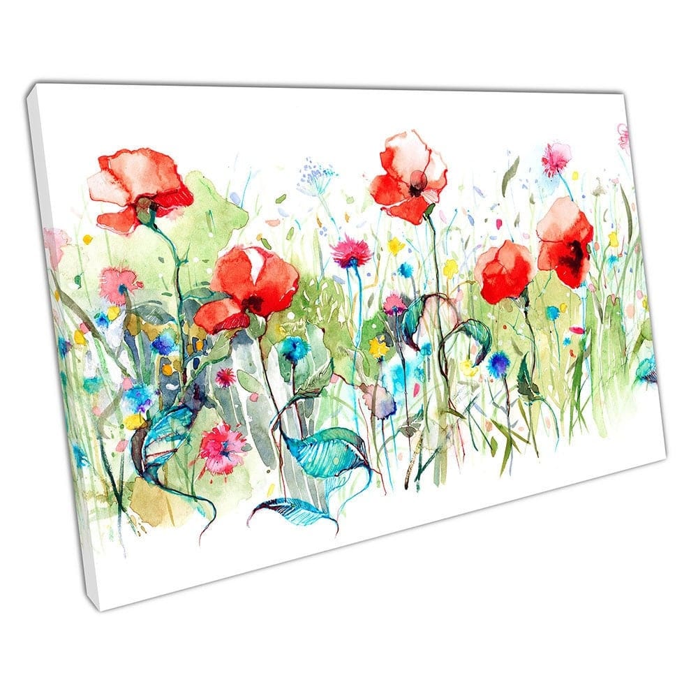 Illustration Art watercolour Red wildflowers Poppies Poppy Ready to Hang Wall Art Print Mounted Canvas print