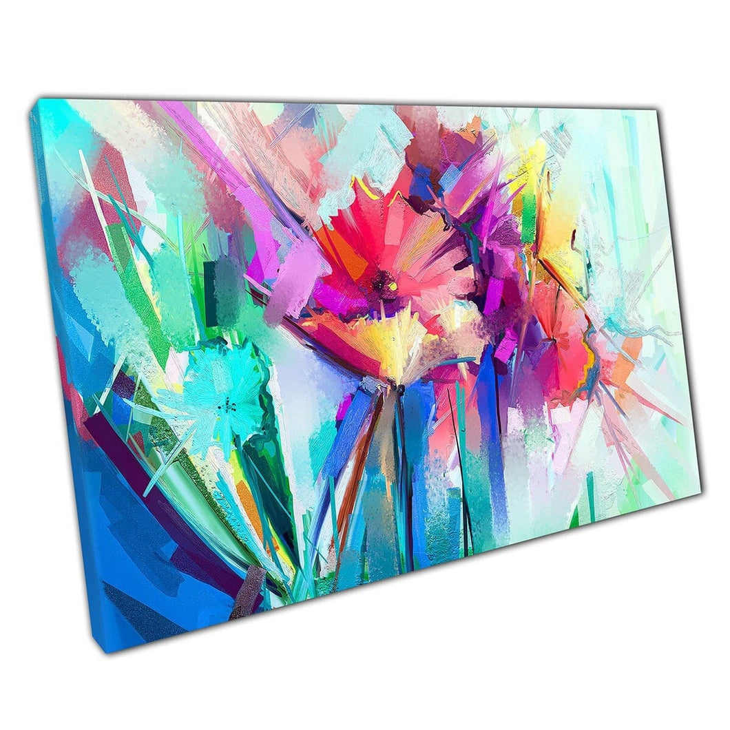 Angular Modern Abstract Flower Bouquet Painting Interpretation Style Contemporary Wall Art Print On Canvas Mounted Canvas print