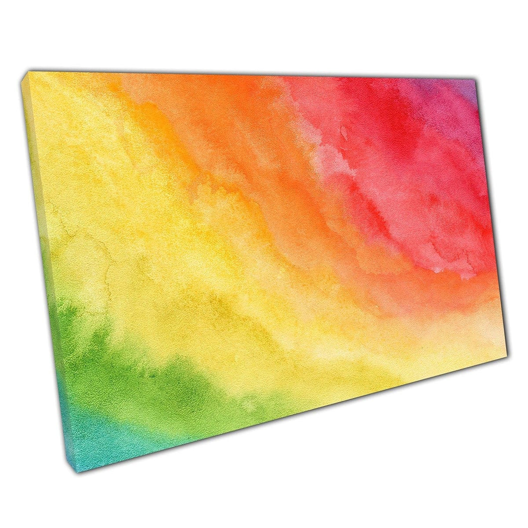 Helder warme, levendige tonen diagonale regenboog waterverfschilderen muurkunstafdruk op canvas gemonteerde canvas print