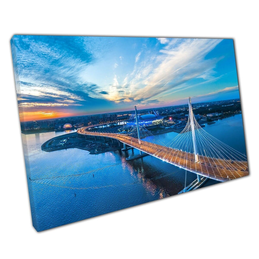 Highway Bridges St. Petersburg Panorama Russian Cities Krestovsky Island Cityscape Wall Art Print On Canvas Mounted Canvas print
